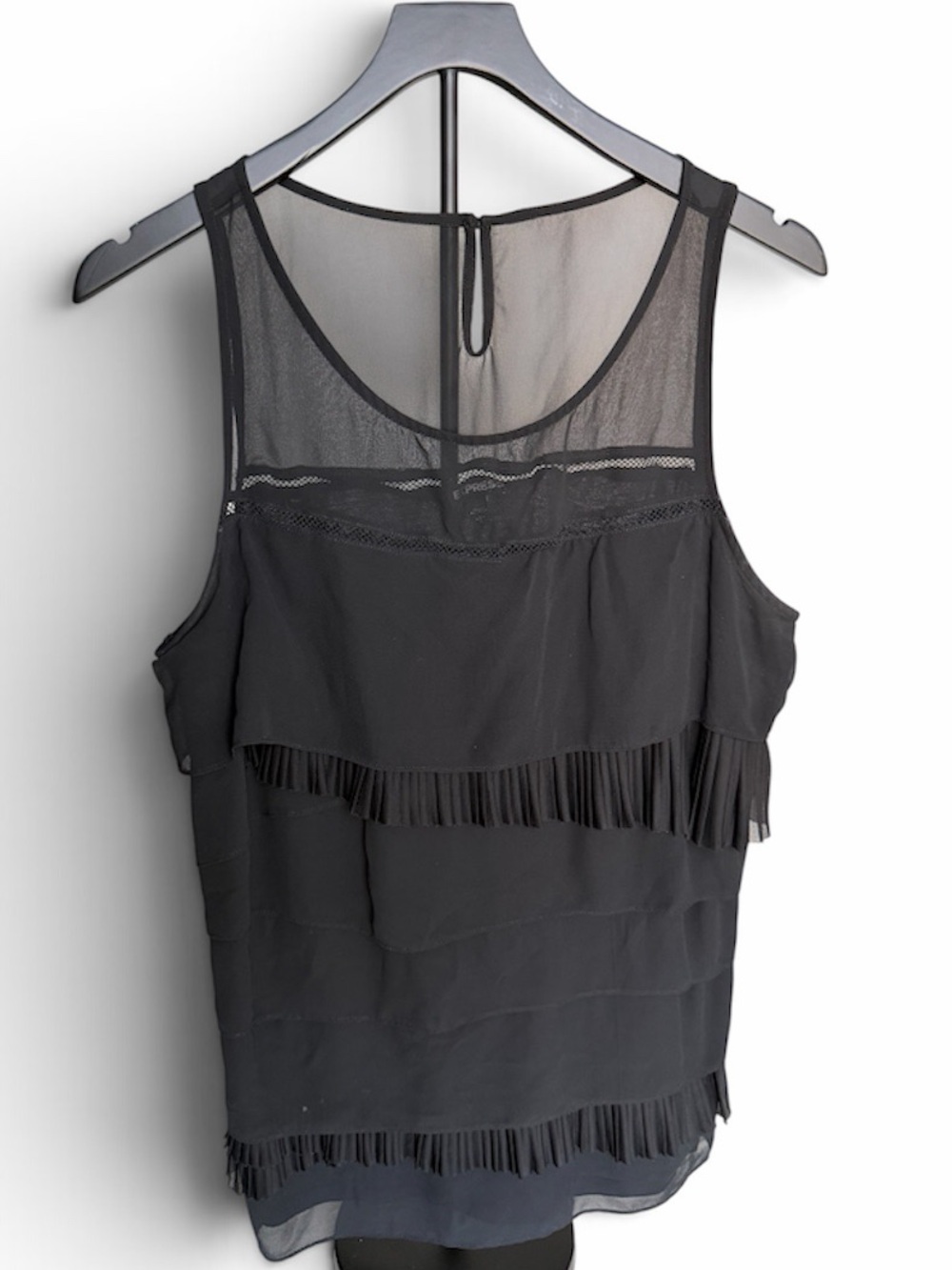 Express Black Sheer Fringe Sleeveless Top